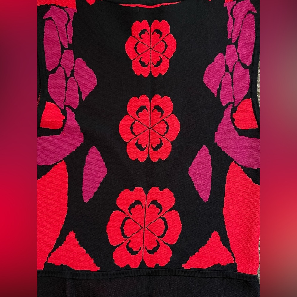 Eva Mendes Red and Black Flower Dress with Flattering Flare Silhouette LIKE NEW - Picture 4 of 5